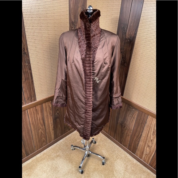 Dworkin Furs Brown Persian Lamb & Sheared Beaver Trim Fur Coat Jacket Small - Picture 6 of 12